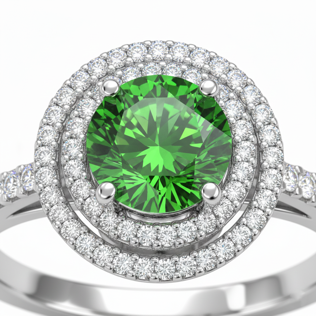 Lab-Created Green Diamond & Diamond Halo Ring in 14K White Gold-Saleh Sallom