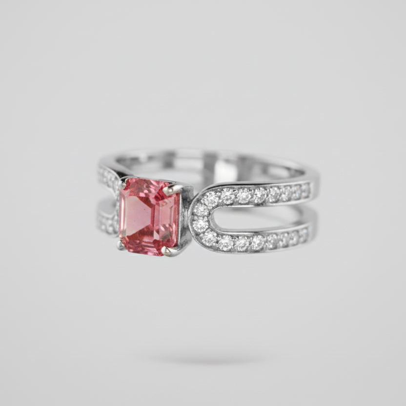 Emerald Cut Purple Tourmaline & Diamond Ring – 18K White Gold-Saleh Sallom