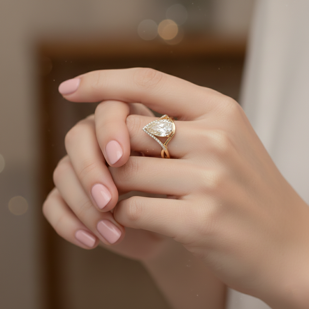 Pear-Shaped Lab-Created Diamond Halo Ring in 14K Yellow Gold-Saleh Sallom