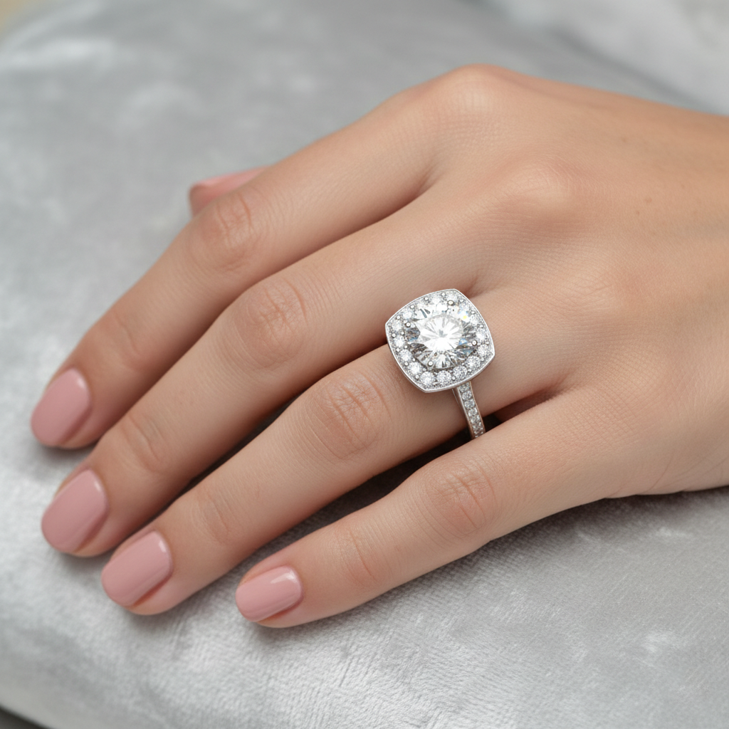 Luxury Cushion Halo Diamond Ring in White Gold | 2.39 Carat | Classic Engagement Ring | Saleh Sallom-Saleh Sallom