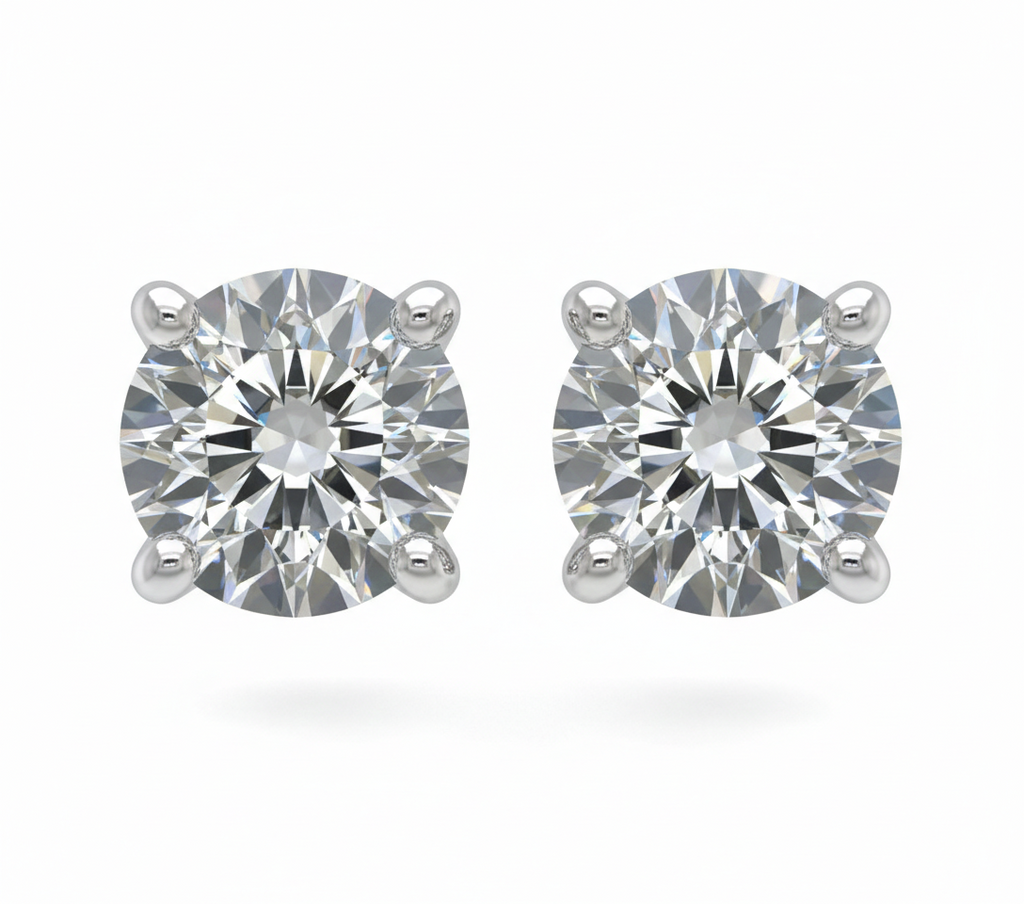 Round Brilliant Lab-Created Diamond Stud Earrings in 14K White Gold-Saleh Sallom