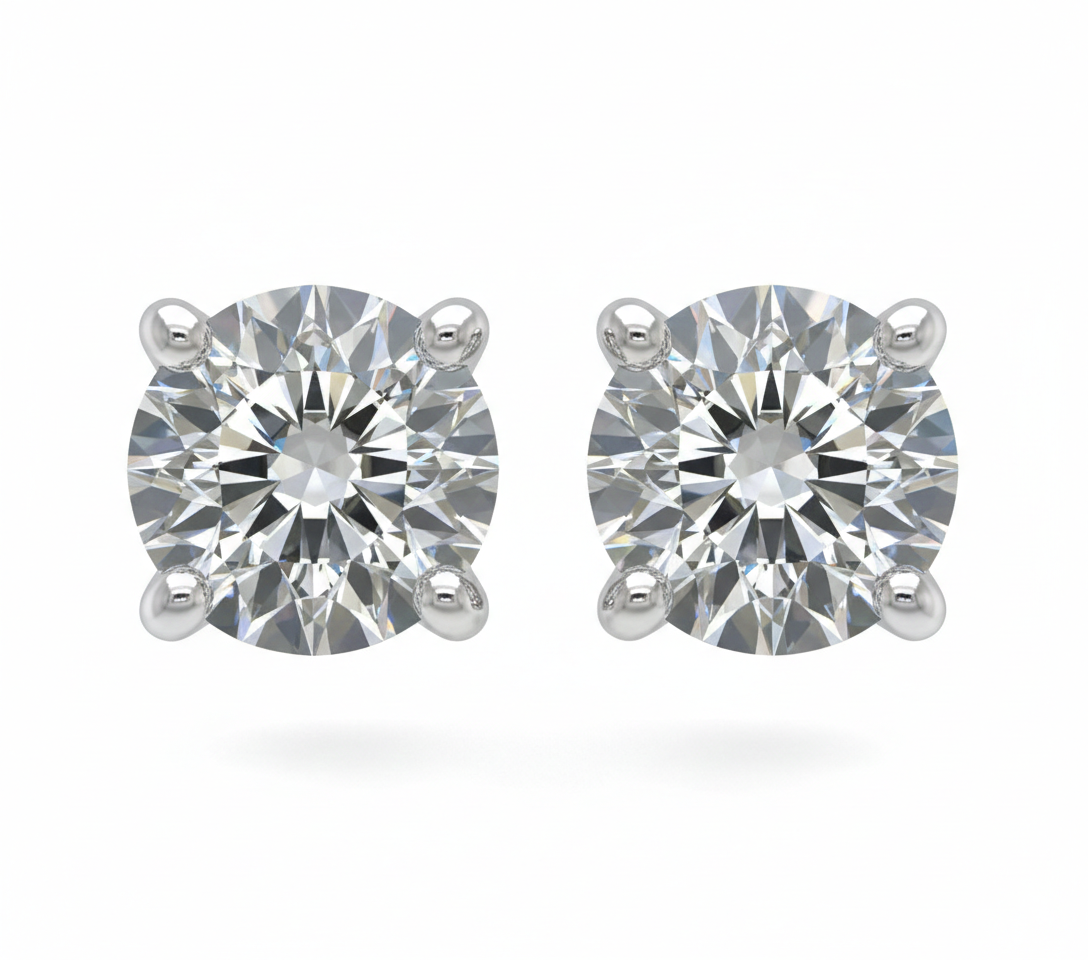 Round Brilliant Lab-Created Diamond Stud Earrings in 14K White Gold-Saleh Sallom
