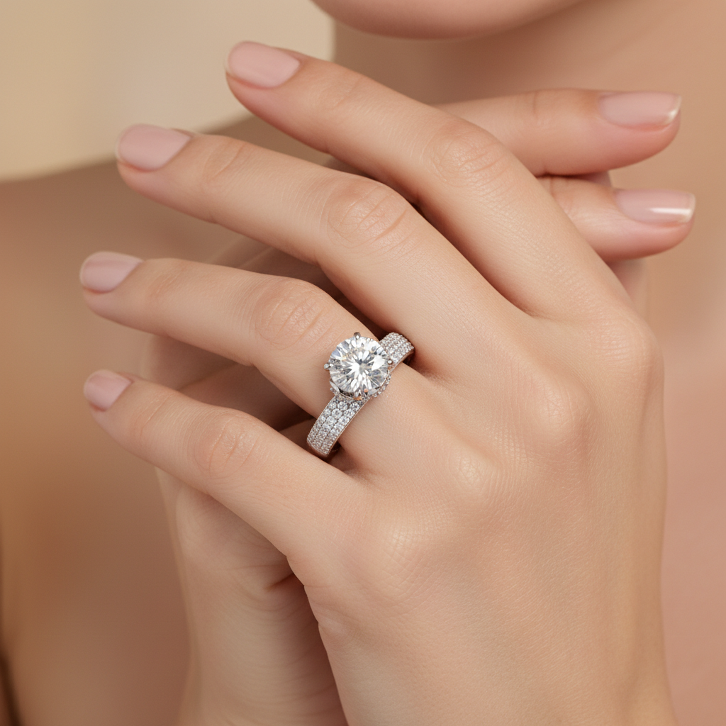 Round Solitaire Diamond Ring with Triple Pavé Band | 1.20 Carat | VS1 | White Gold | Saleh Sallom-Saleh Sallom