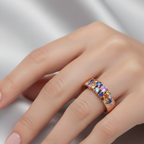 Multicolor Gemstone & Diamond Band Ring in 18K Rose Gold-Saleh Sallom