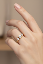 American Diamond Three-Stone Ring in Yellow Gold Finish-Saleh Sallom