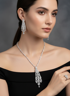 Floral Cascade American Diamond Jewelry Set Rhodium-Plated Sterling Silver-Saleh Sallom