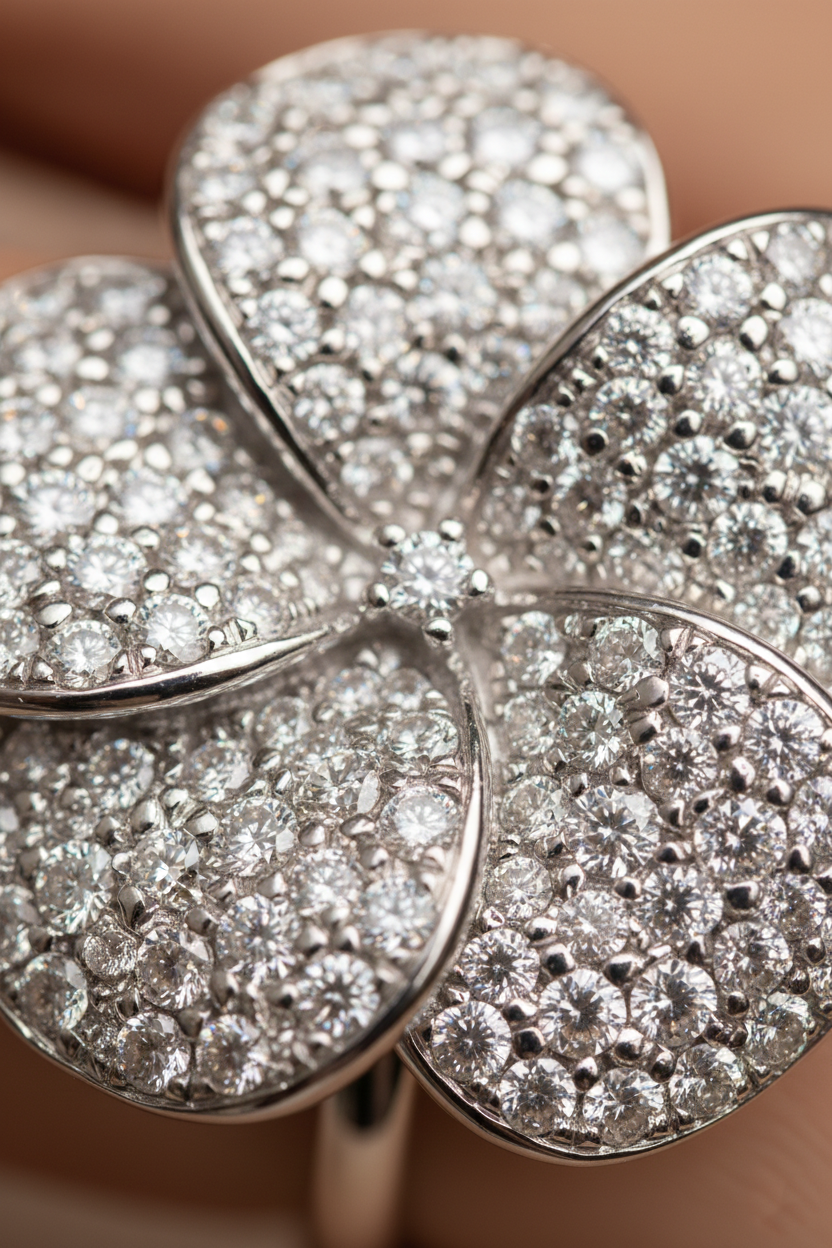 American Diamond Floral Pavé Ring in Rhodium-Plated Sterling Silver-Saleh Sallom