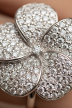 American Diamond Floral Pavé Ring in Rhodium-Plated Sterling Silver-Saleh Sallom