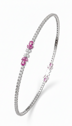 Pink Pear-Cut American Diamond Tennis Bracelet in Rhodium-Plated Sterling Silver-Saleh Sallom