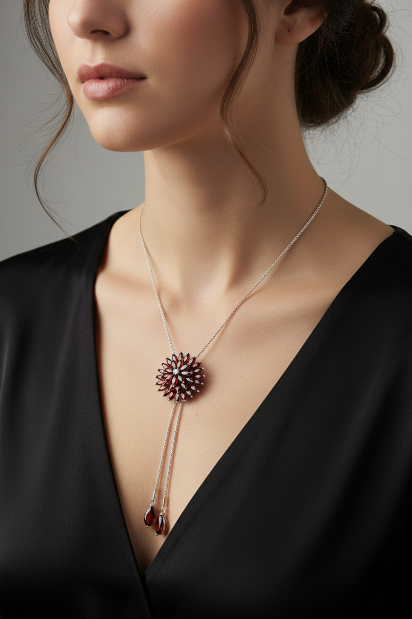 18K White Gold with Natural Garnet & Diamond Accents-Saleh Sallom