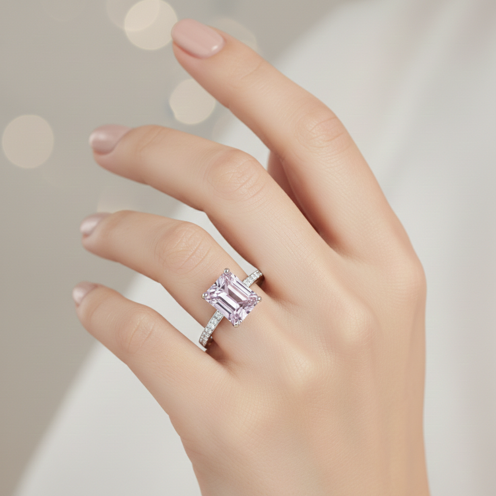 Emerald-Cut Pink Sapphire & Diamond Ring in 18K White Gold-Saleh Sallom