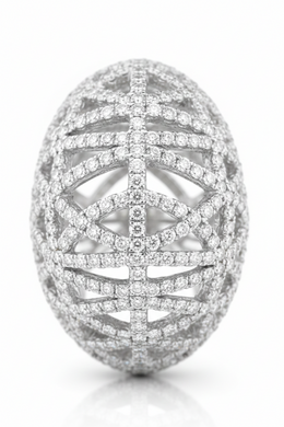 American Diamond Openwork Dome Ring in Rhodium-Plated Sterling Silver-Saleh Sallom