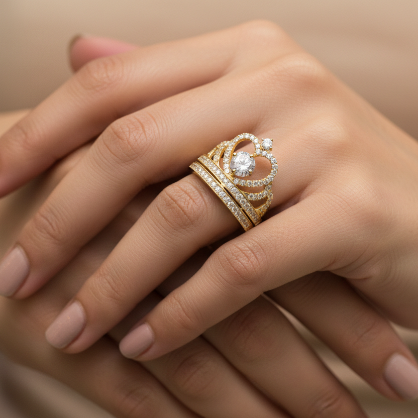 Crown-Inspired Diamond Ring in 18K Yellow Gold-Saleh Sallom