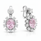 Pink Gemstone & Diamond Floral Drop Earrings in 18K White Gold-Saleh Sallom