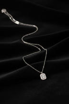 Emerald-Cut Diamond Halo Necklace in 18K White Gold-Saleh Sallom