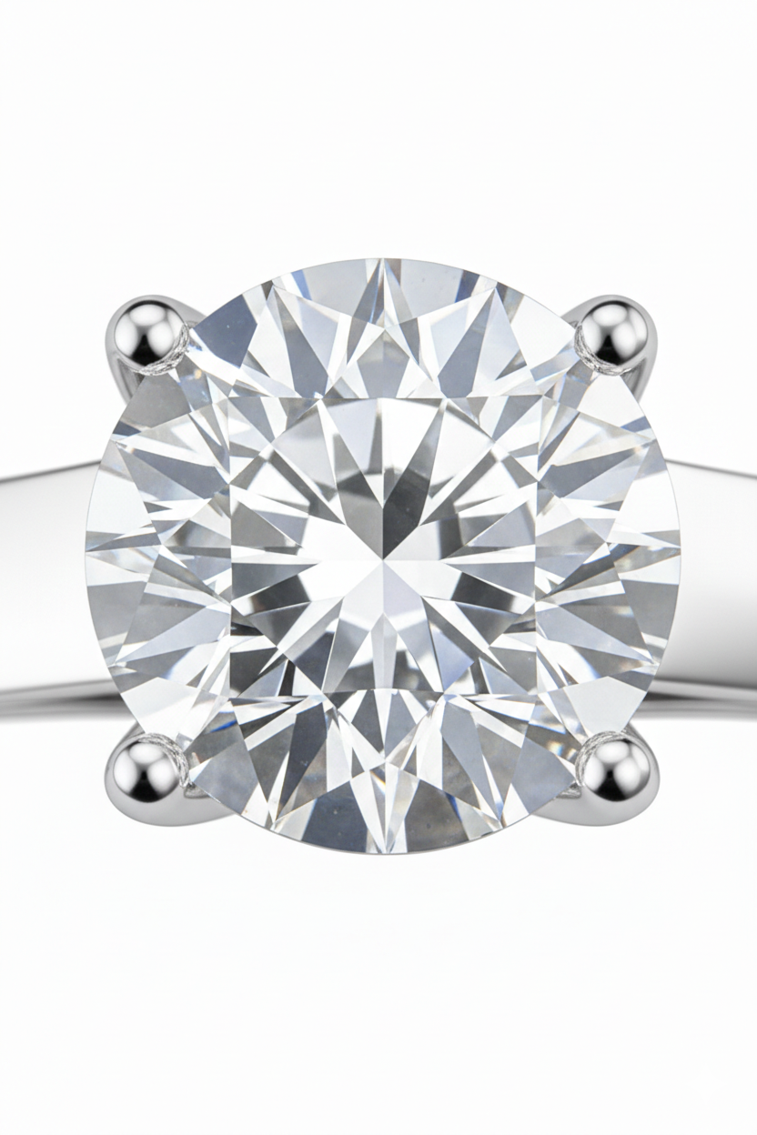 American Diamond Solitaire Ring in Rhodium-Plated Sterling Silver-Saleh Sallom