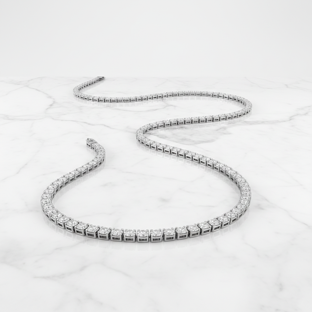 Round-Cut Lab-Created Diamond Tennis Necklace in 14K White Gold-Saleh Sallom