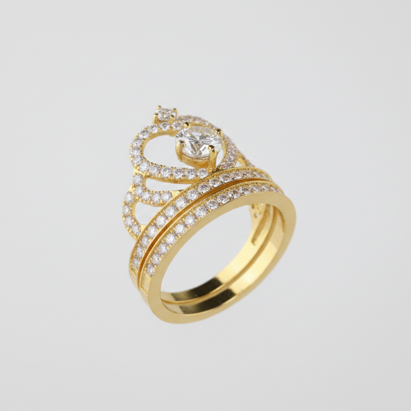 Crown-Inspired Diamond Ring in 18K Yellow Gold-Saleh Sallom