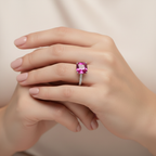 Pink Sapphire & Diamond Solitaire Ring in 18K White Gold-Saleh Sallom