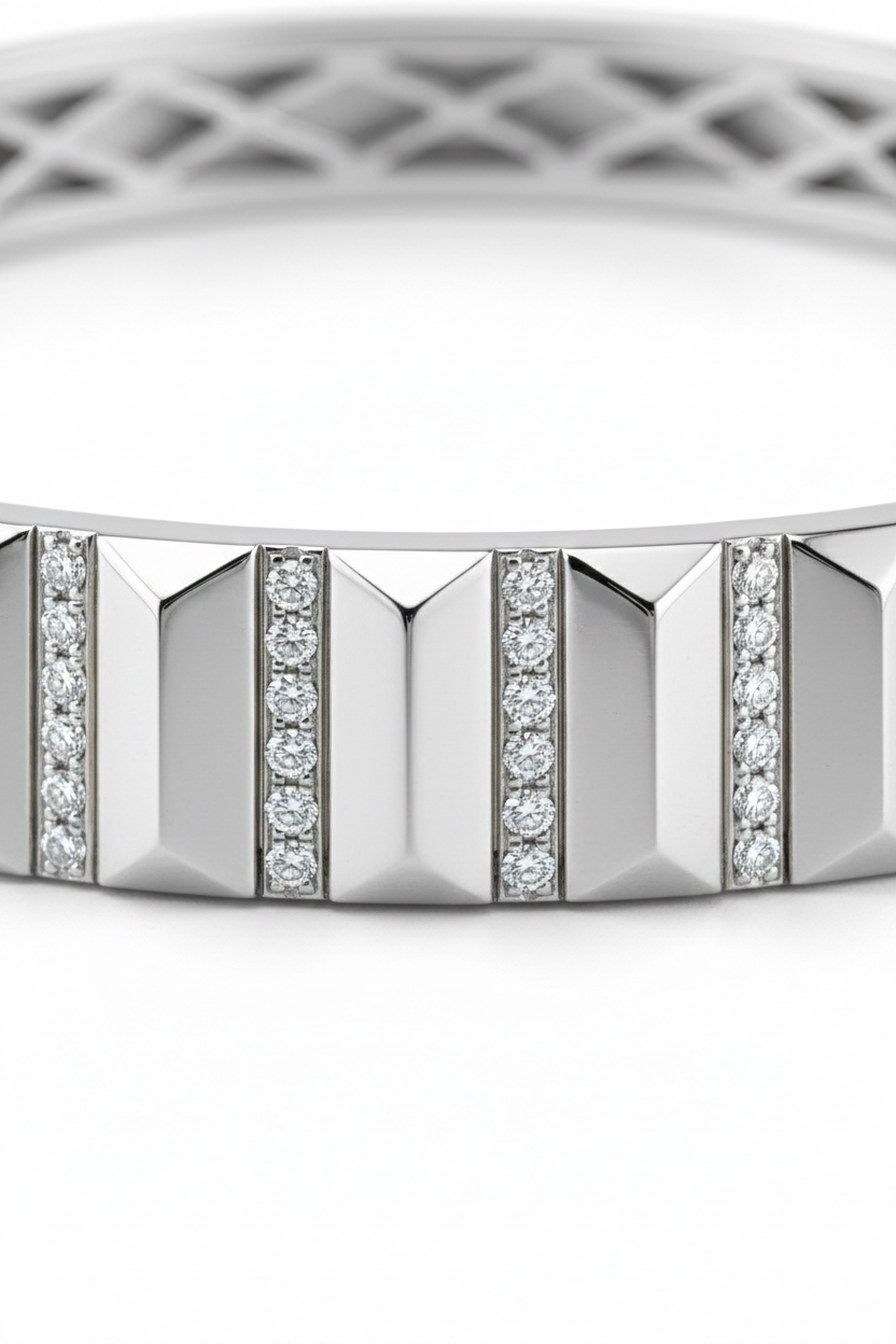 Diamond Bar-Set Bangle Bracelet-Saleh Sallom