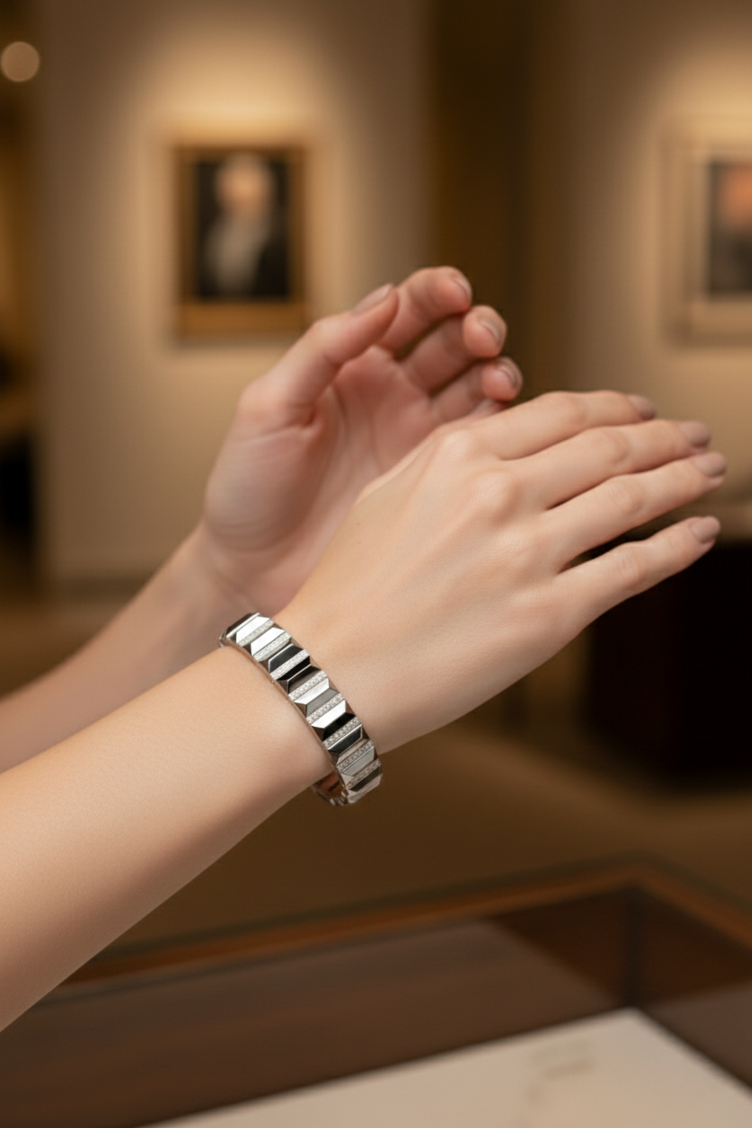 Diamond Bar-Set Bangle Bracelet Secondary image