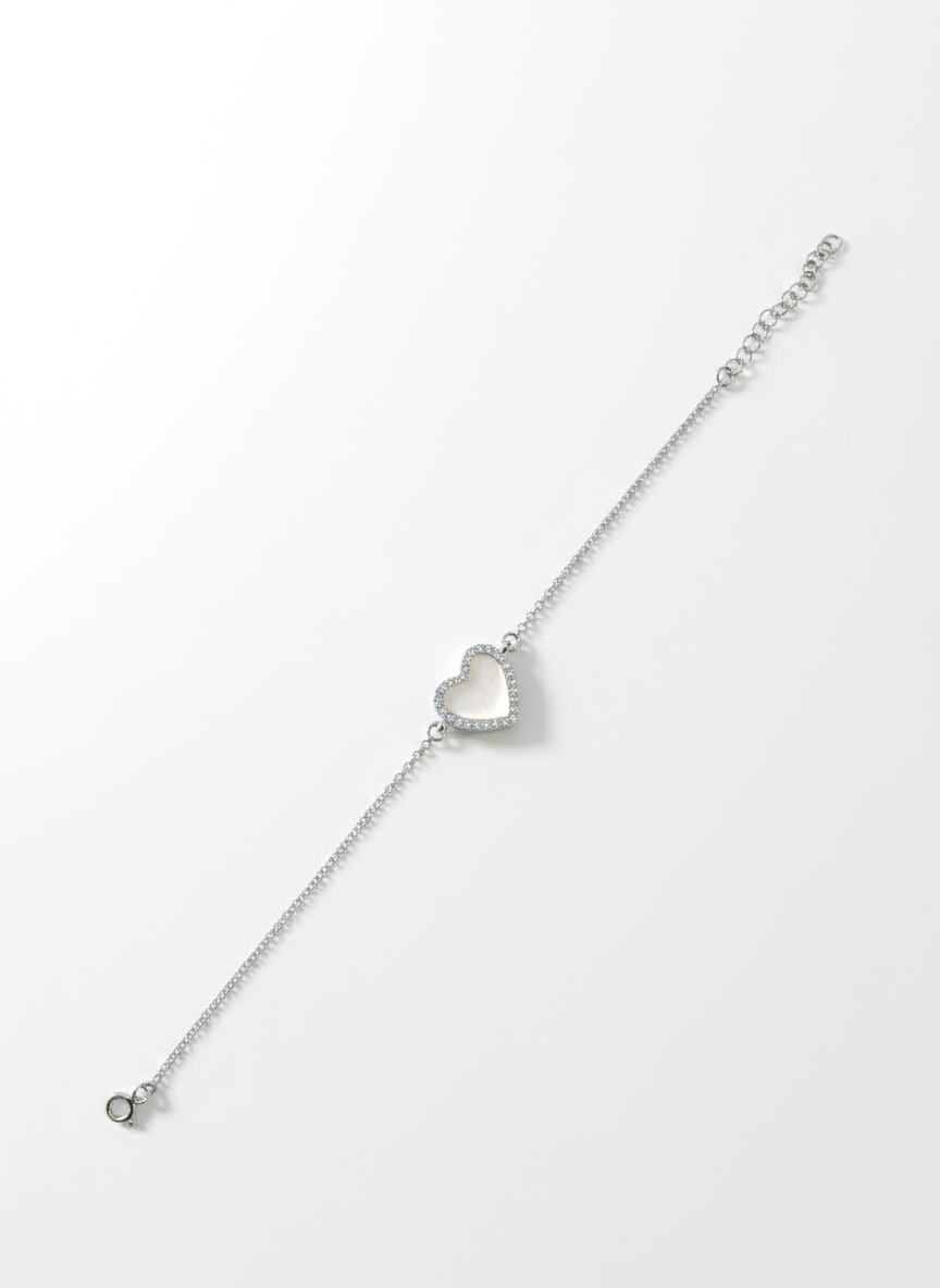 Heart American Diamond Bracelet in Rhodium-Plated Sterling Silver-Saleh Sallom