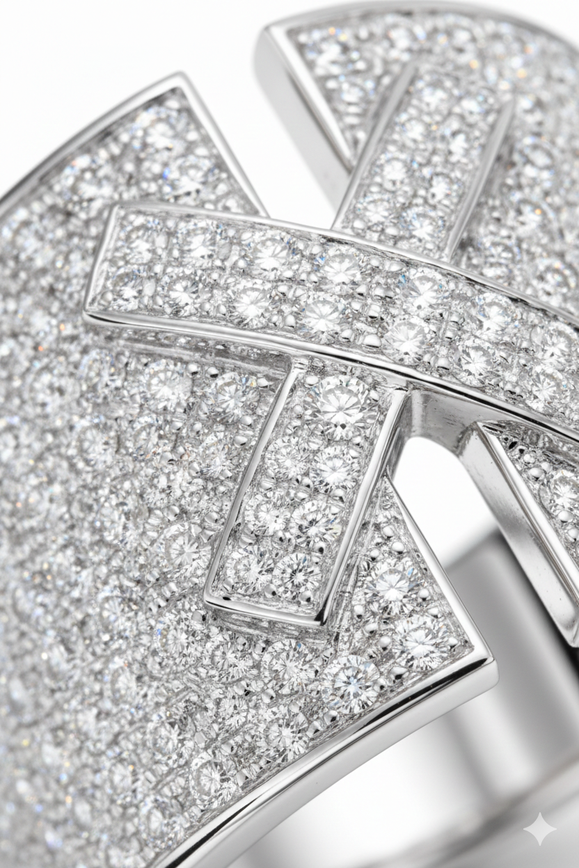 American Diamond Pavé Statement Ring in Rhodium-Plated Sterling Silver-Saleh Sallom