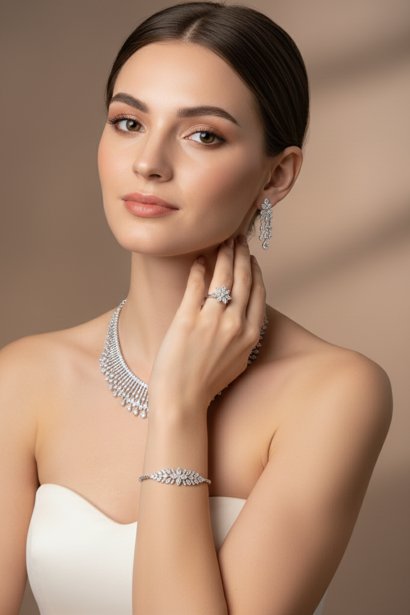 18K White Gold with Natural Diamonds Set-Saleh Sallom