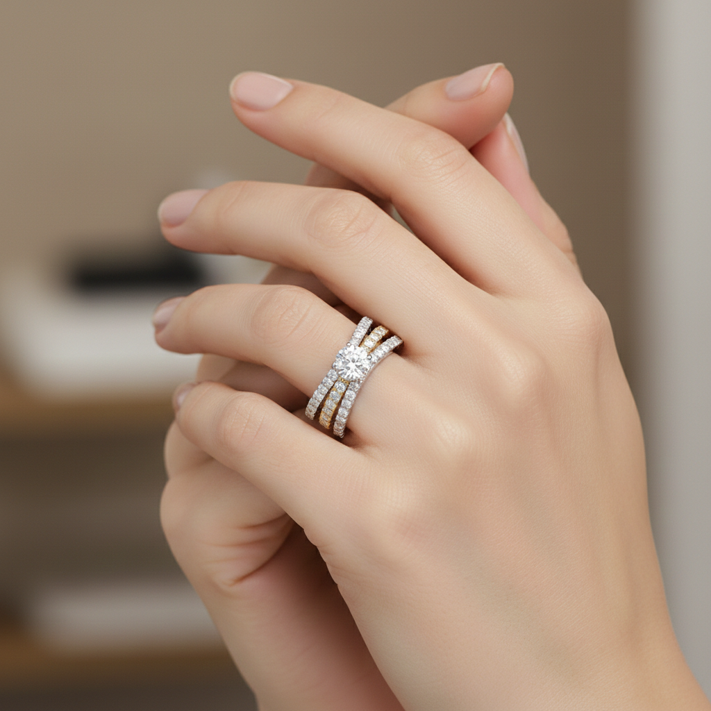 1.70 Carat Lab Diamond Bridal Set in 18K White & Yellow Gold | Two-Tone Luxury Ring | Saleh Sallom-Saleh Sallom