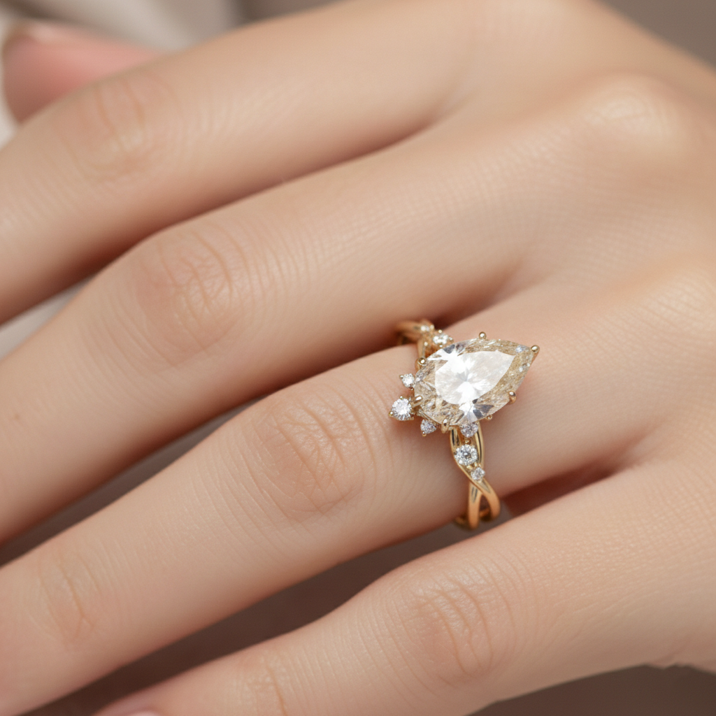 Pear-Shaped Lab-Created Diamond Halo Ring in 14K Yellow Gold-Saleh Sallom