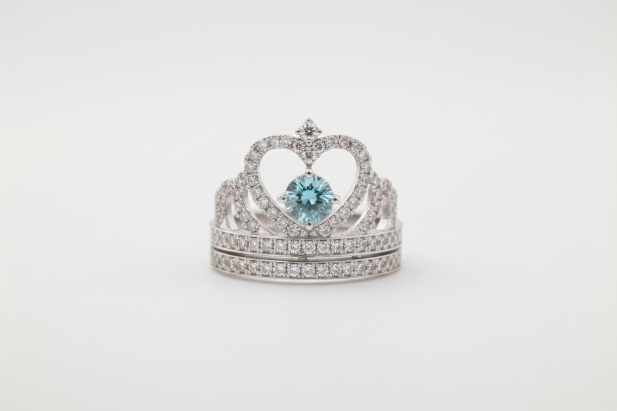 Round Brilliant Natural Diamond Crown Ring in 18K White Gold-Saleh Sallom Main image