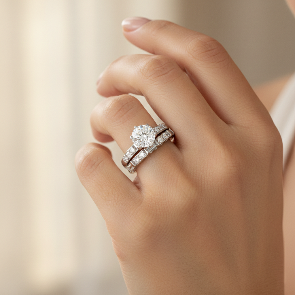 1.01 Carat E VS1 Lab Diamond Bridal Set in 18K White Gold | IGI Certified | Saleh Sallom-Saleh Sallom