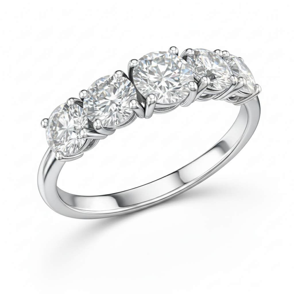 Five Stone Round Diamond Ring in White Gold | 2.50 Carat | VS1 Clarity | Luxury Anniversary Band | Saleh Sallom-Saleh Sallom