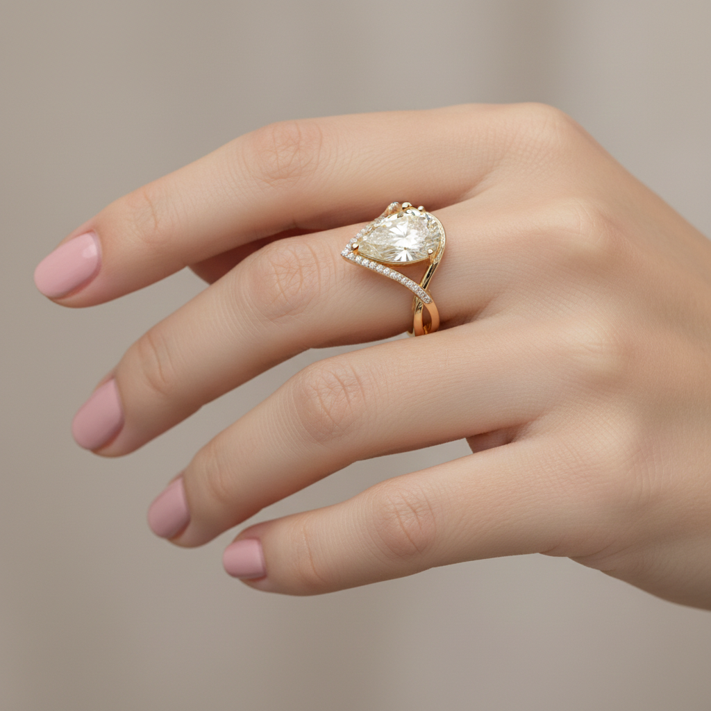 Pear-Shaped Lab-Created Diamond Halo Ring in 14K Yellow Gold-Saleh Sallom