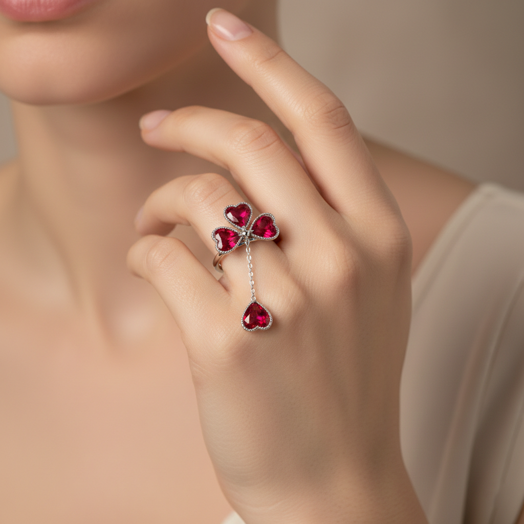 Triple Heart Ruby Statement Ring in 18K White Gold | Saleh Sallom-Saleh Sallom