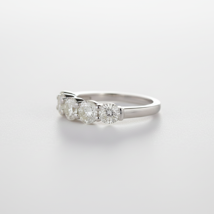 Five-Stone Diamond Ring in 18K White Gold-Saleh Sallom