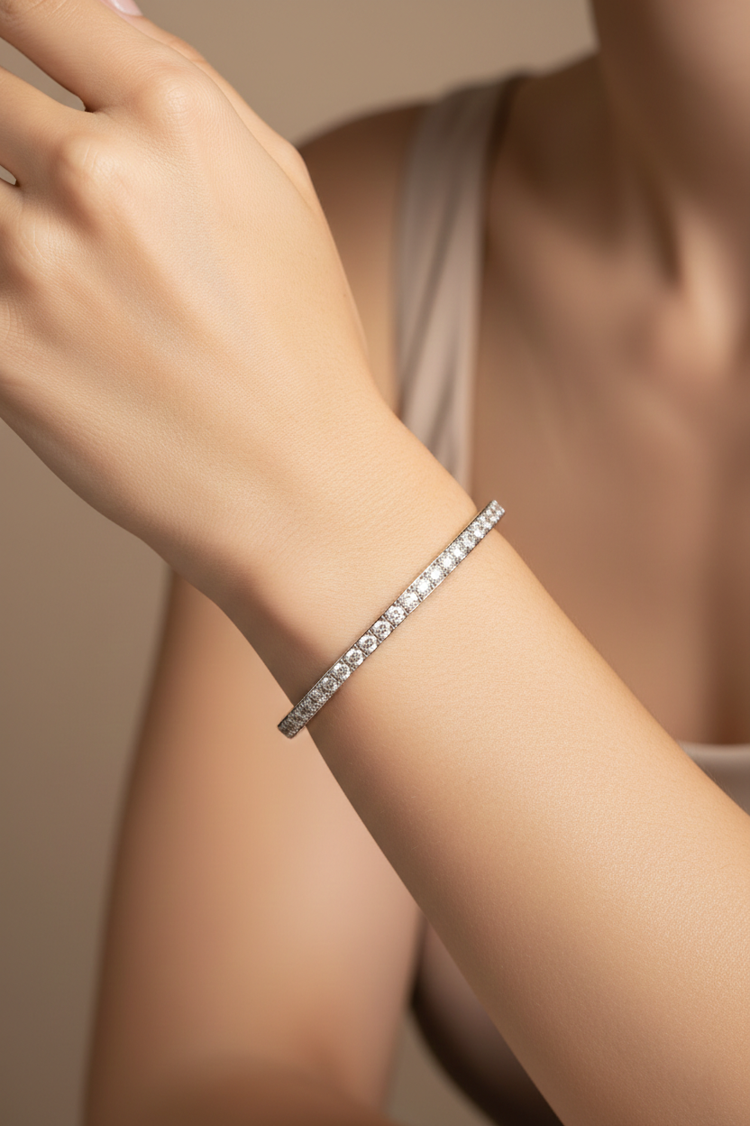 Diamond Line Gold Bangle Bracelet-Saleh Sallom