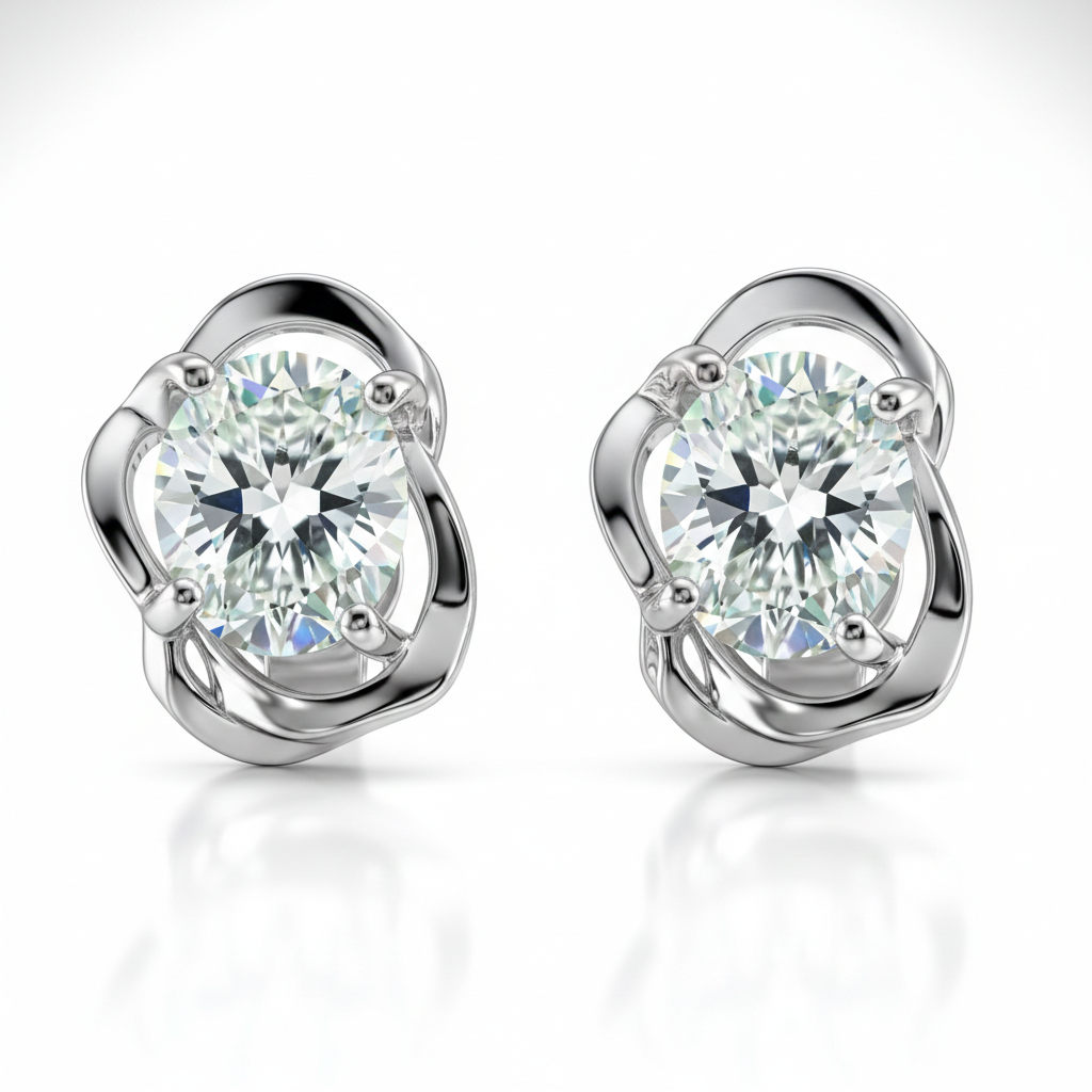 Round Brilliant Lab-Created Diamond Stud Earrings in 14K White Gold-Saleh Sallom