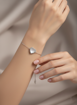 Heart American Diamond Bracelet in Rhodium-Plated Sterling Silver-Saleh Sallom