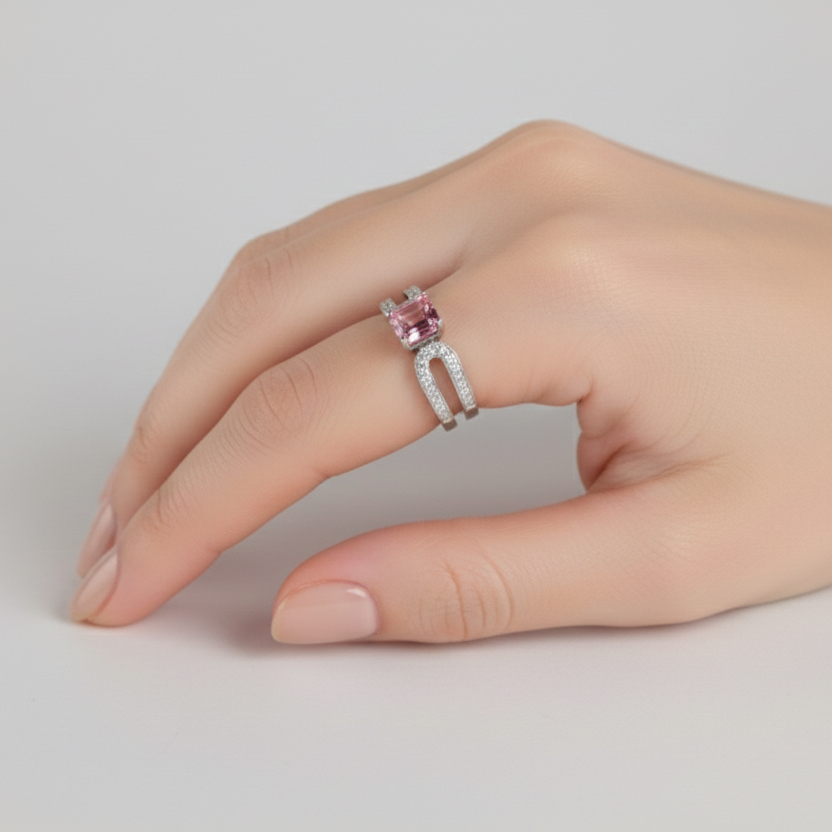 Emerald Cut Purple Tourmaline & Diamond Ring – 18K White Gold-Saleh Sallom