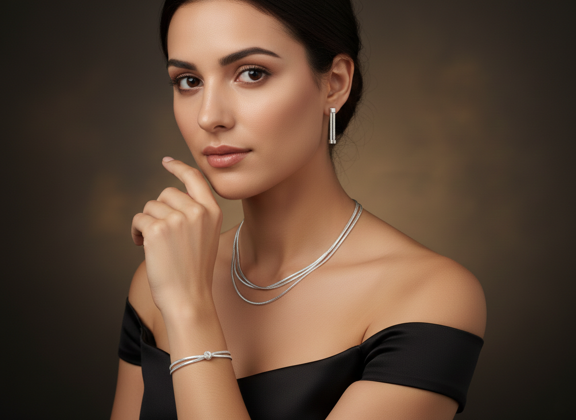 Minimal Elegance American Diamond Jewelry Set Rhodium-Plated Sterling Silver-Saleh Sallom