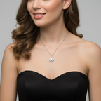 Round Lab-Created Diamond Halo Pendant Necklace in 14K White Gold-Saleh Sallom