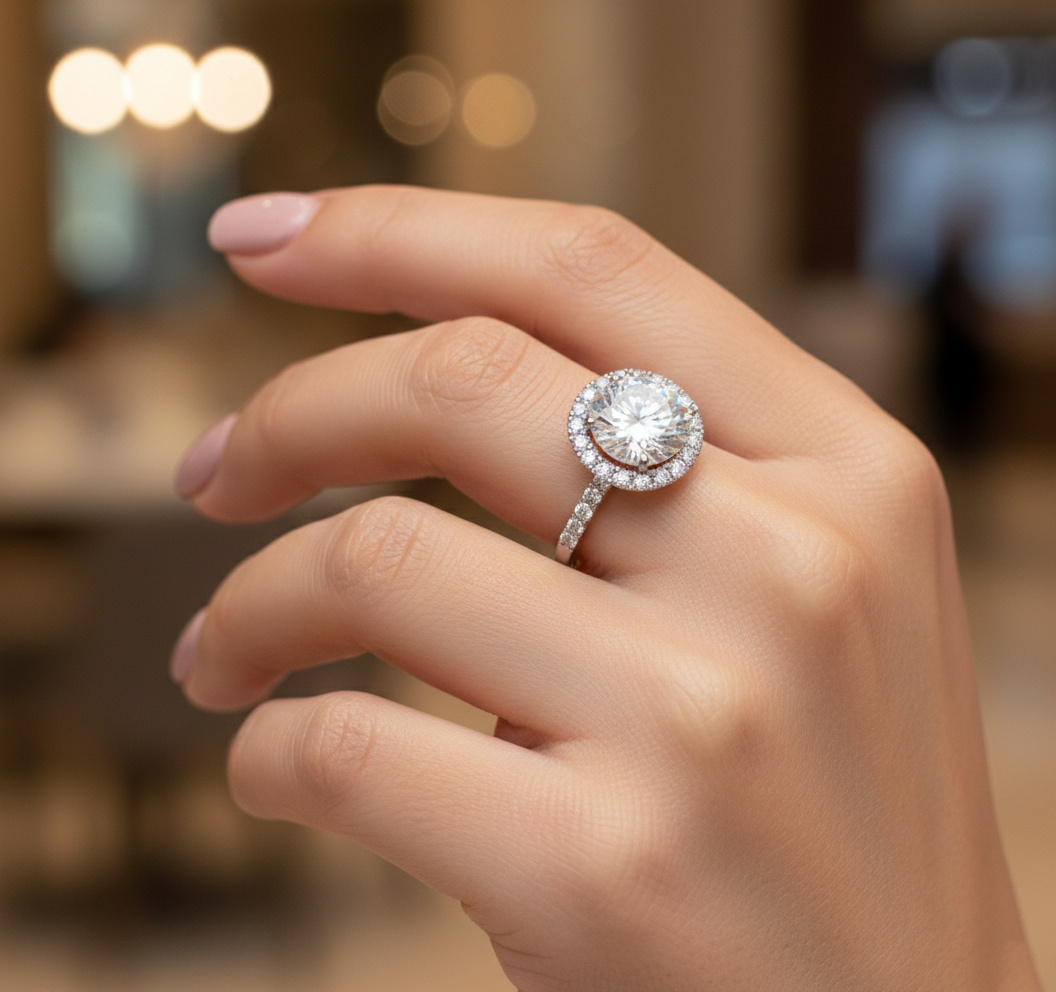 Luxury Round Halo Diamond Ring in White Gold | 2.23 Carat | Pavé Band Engagement Ring | Saleh Sallom-Saleh Sallom