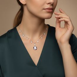 Lab-Grown Diamond & Colored Stone Necklace in 18K White Gold – IGI Certified-Saleh Sallom