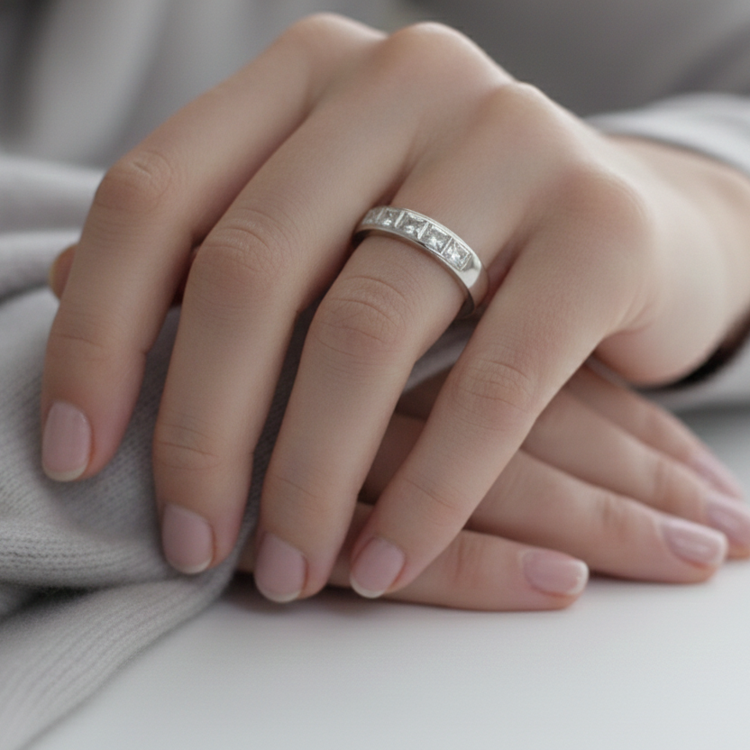 18K White Gold Diamond Band Ring – Natural Diamonds | IGI Certified-Saleh Sallom