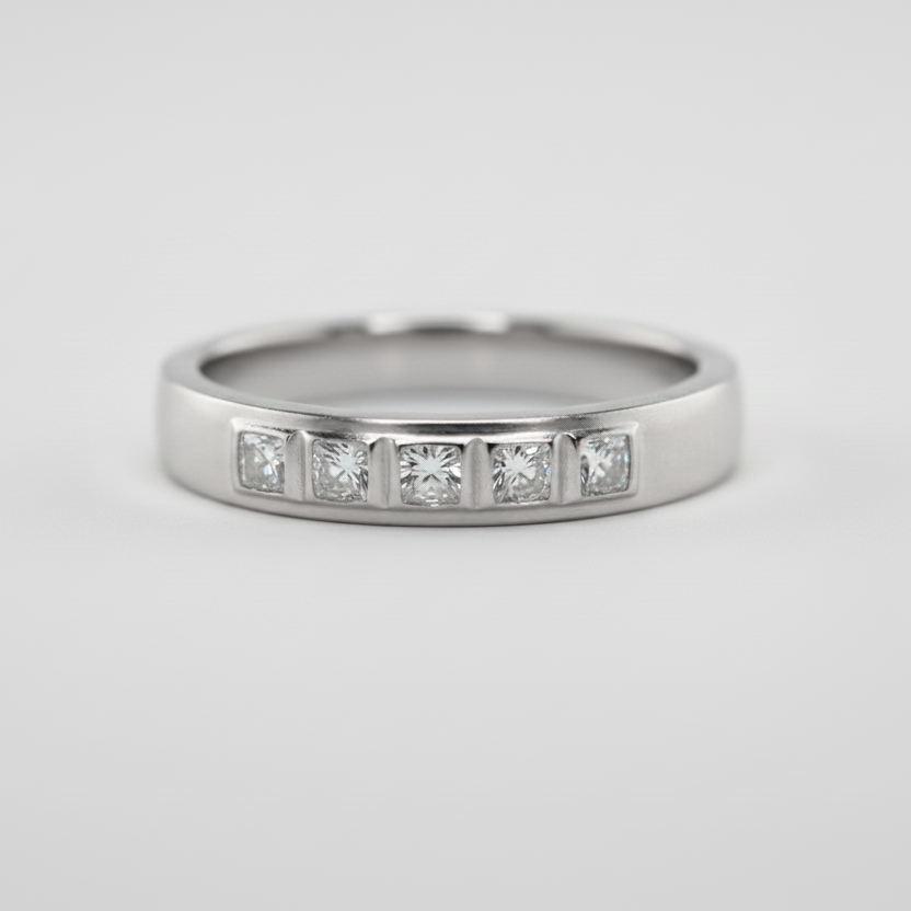 18K White Gold Diamond Band Ring – Natural Diamonds | IGI Certified-Saleh Sallom