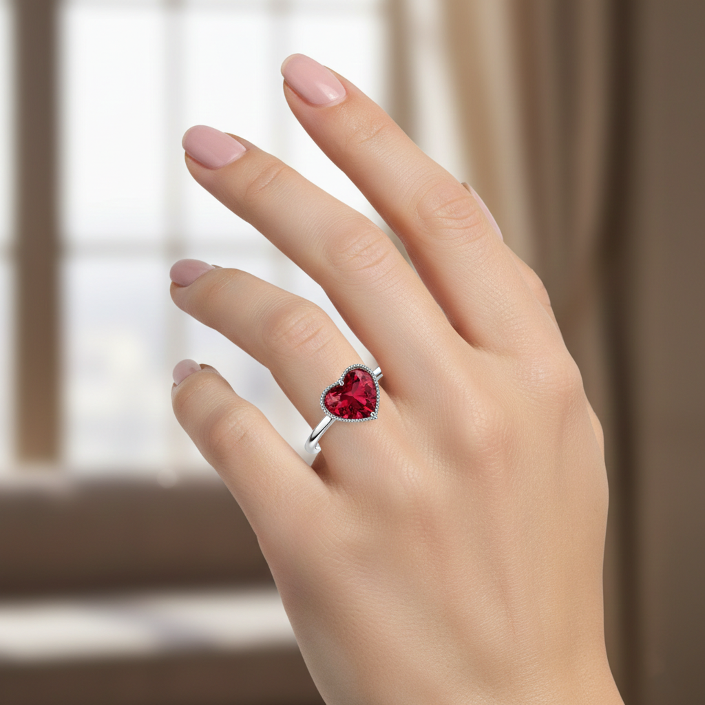 Heart-Cut Ruby Solitaire Ring in 18K White Gold | Romantic Minimal Design | Saleh Sallom-Saleh Sallom