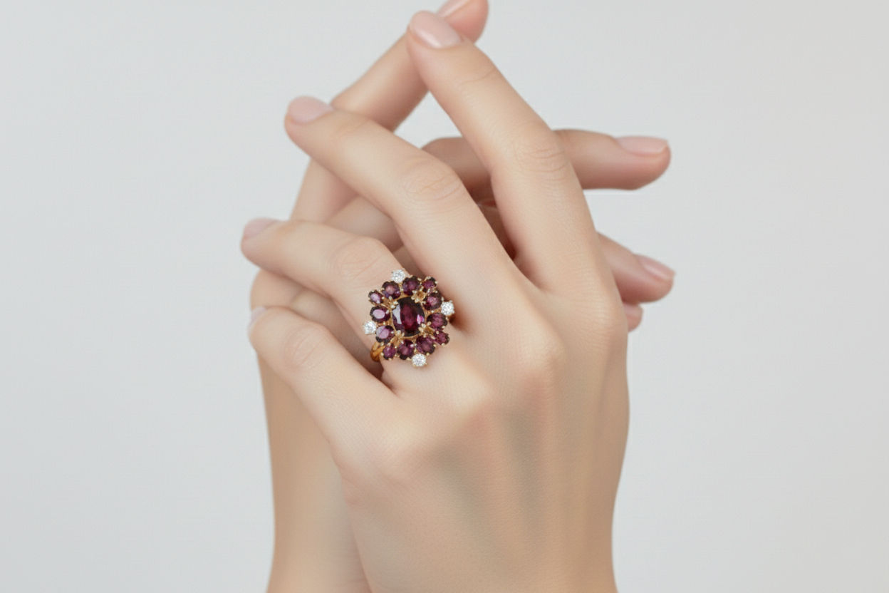 Imperial Crimson Bloom Ring – 18K White Gold Garnet & Diamond Statement Ring-Saleh Sallom