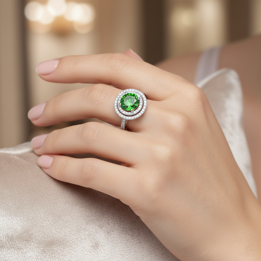 Lab-Created Green Diamond & Diamond Halo Ring in 14K White Gold-Saleh Sallom