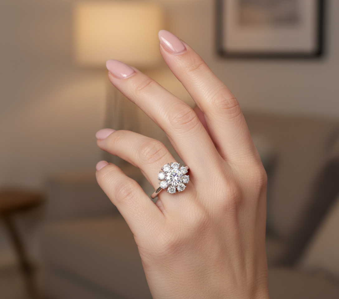 Floral Cluster Diamond Ring in White Gold | 2.18 Carat | Halo Flower Design | Saleh Sallom-Saleh Sallom